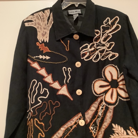 Indigo Moon Vintage Embroidered Black Floral Jacket Button Front Blazer Large - Picture 2 of 13